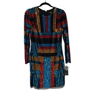 Aidan‎ Mattox Sequin Geometric Print Long Sleeve Mini Dress Size 10